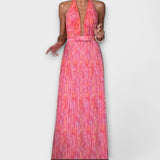 Seraphina - Elegantní Maxi Šaty s Halter Krkem a Výstřihem ve Tvaru V