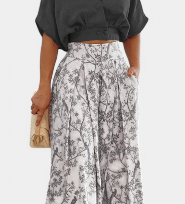 Olivia Boho set s výstřihem do V a širokými nohavicemi
