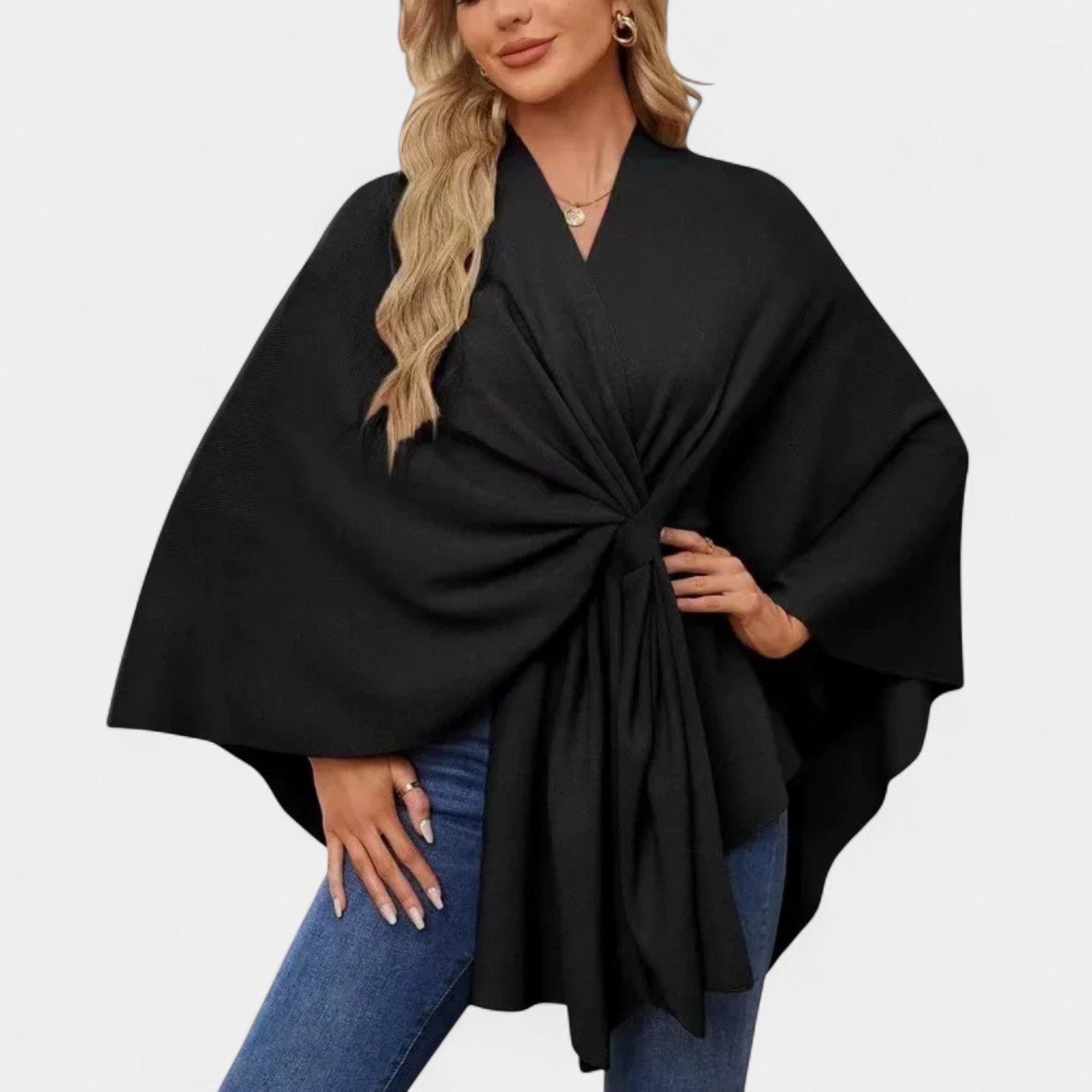 Daniela – Elegantní splývavé pončo s uzlem