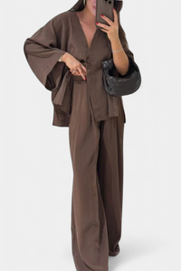 Eli Oversize Sada Top s Výstřihem do V a Rovné Kalhoty