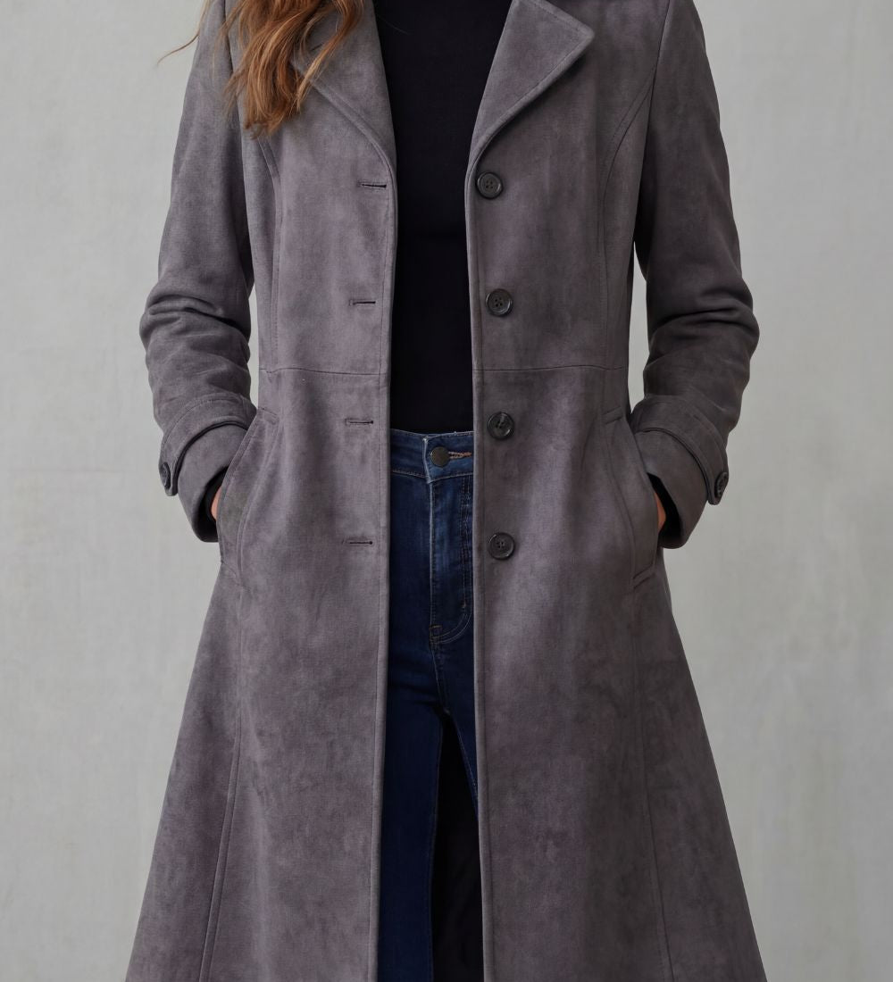 Delphine – Vintage semišový povrch – Dlouhý kabát