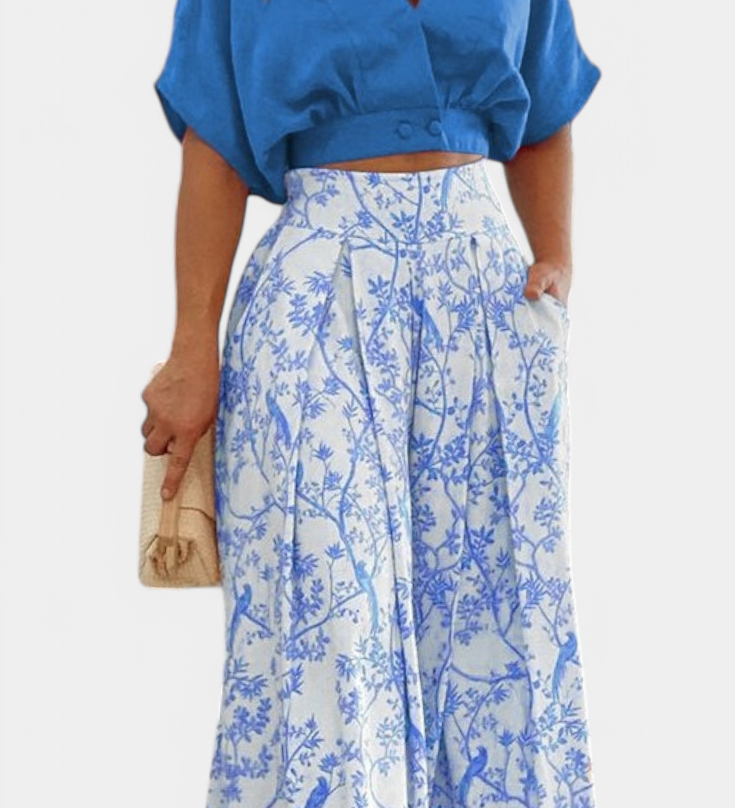Olivia Boho set s výstřihem do V a širokými nohavicemi