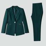 Dámský blazer set s jedním knoflíkem a rovnými kalhotami
